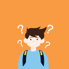 portraits of Student thoughtful people. Bundle of smart men and women thinking or solving problem. Set of pensive boys and girls surrounded by thought bubbles. Flat cartoon vector illustration.
