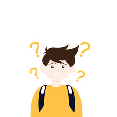 portraits of Student thoughtful people. Bundle of smart men and women thinking or solving problem. Set of pensive boys and girls surrounded by thought bubbles. Flat cartoon vector illustration.