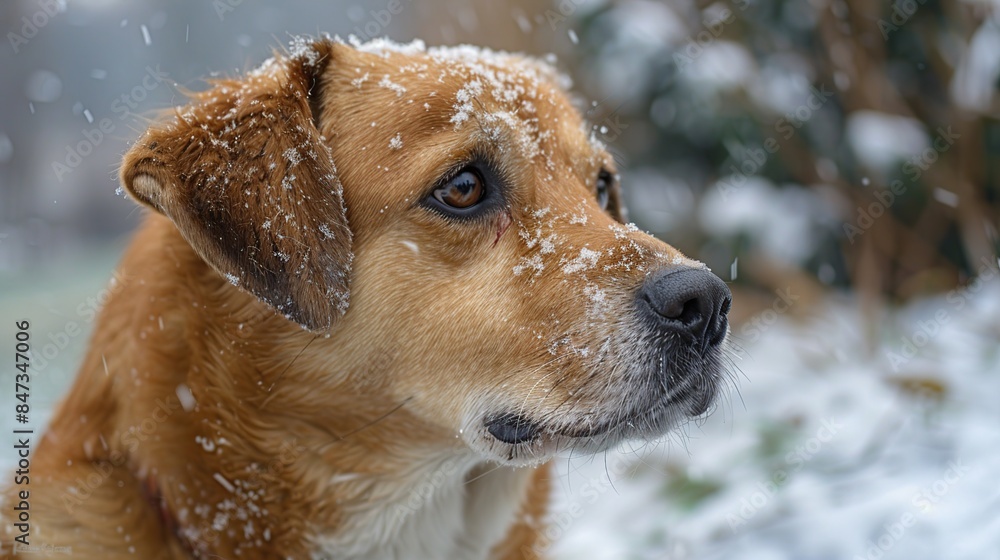 Poster Golden Retriever in Snowy Day