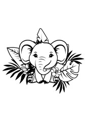 Cute Baby Safari Elephant | Wild One | Baby Animal | Jungle Animal | Floral Elephant | Hawaiian Luau | Salt Life Tropical | Original Illustration | Vector and Clipart | Cutfifle and Stencil