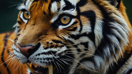 Naklejka premium Powerful strong predator Orange Tiger:stripes, jungle, wildlife, predator, feline, endangered, roar,nature