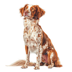 sitting brittany dog on isolated white background, PNG