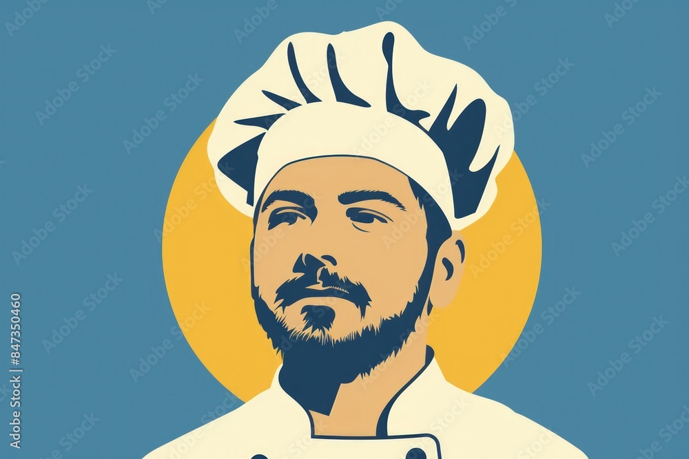 Wall mural young chef portrait illustration with a flat background