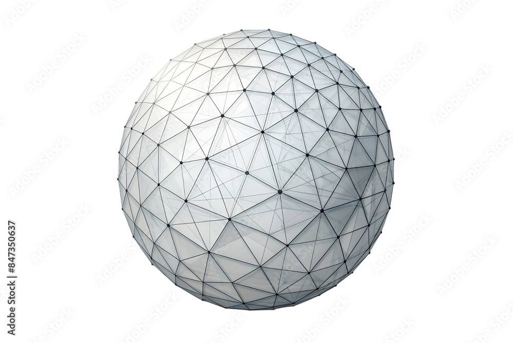Fototapete abstract transparent wireframe triangulated sphere. low poly spherical object with black connected l