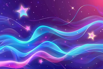 Colorful Abstract Night Sky with Stars and Waves