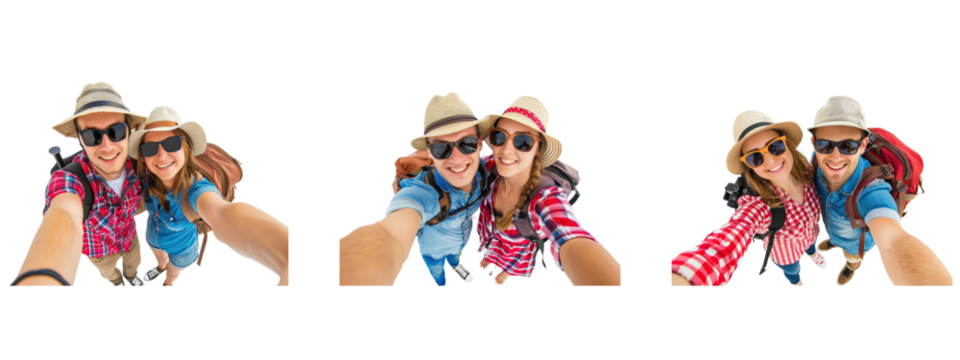 A couple selfie isolated on white transparent background, PNG File. Perfect for clipart