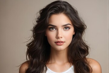 Naklejka premium Portrait of a Beautiful Young Woman with Pristine Skin, Highlighting Face Care, Cosmetology, and Spa