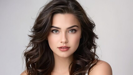 Fototapeta premium Portrait of a Beautiful Young Woman with Pristine Skin, Highlighting Face Care, Cosmetology, and Spa
