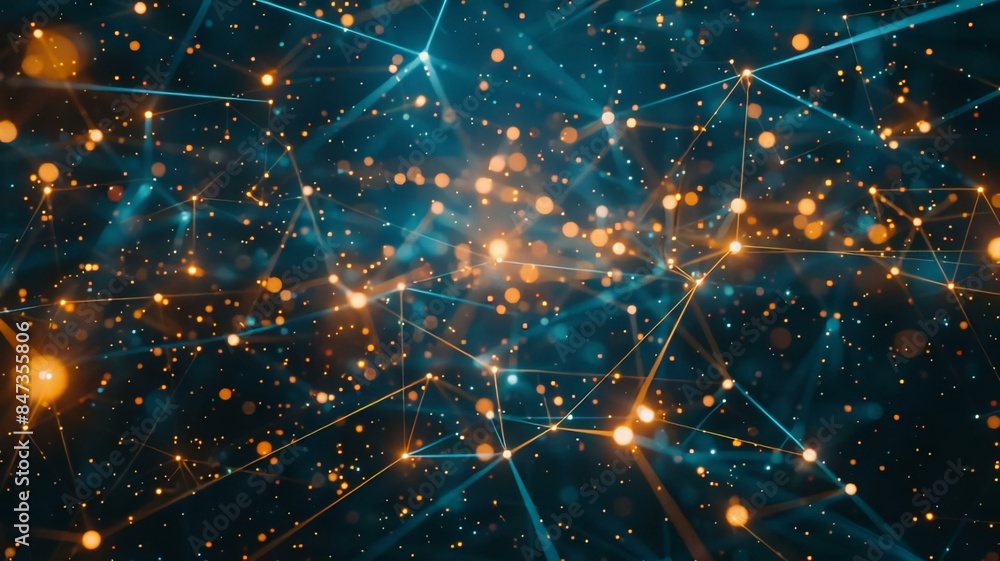 Poster digital abstract network illustration blue grid with ai neural connections and glowing particles .ex