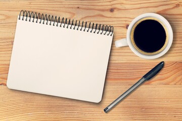 infographics with notebook and coffee cup on the desk