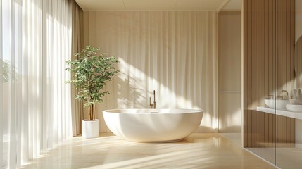 Beige-Themed Bathroom with Bathtub