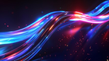 Fototapeta premium Abstract holographic iridescent neon curved wave in motion dark background 3d render. Gradient design element for banners, backgrounds
