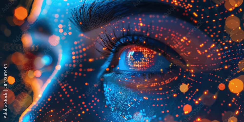 Poster close-up of a human eye reflecting a digital interface, symbolizing advanced technology and artifici