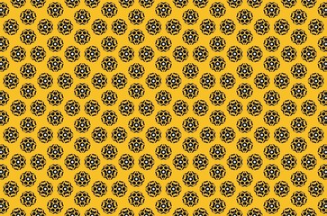 A yellow and black patterned background with a lot of small circles