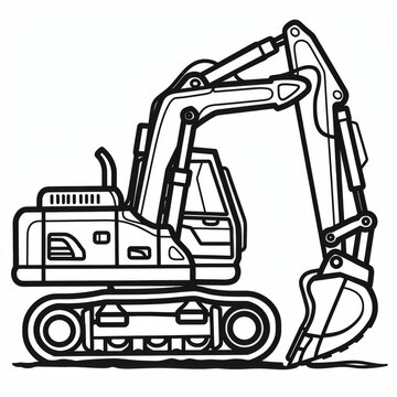 recommend clip art: Intricate line art drawing of a construction excavator, ideal for coloring books and construction-themed projects.