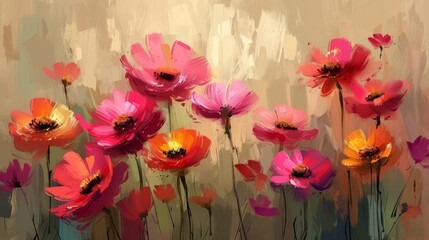 An exquisite and captivating oil painting of intricate floral patterns, showcasing the beauty of blooming flowers and lush foliage. Perfect for enhancing backgrounds, cards, banners