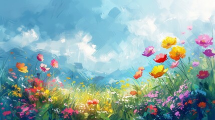 Obraz premium An exquisite and captivating oil painting of intricate floral patterns, showcasing the beauty of blooming flowers and lush foliage. Perfect for enhancing backgrounds, cards, banners