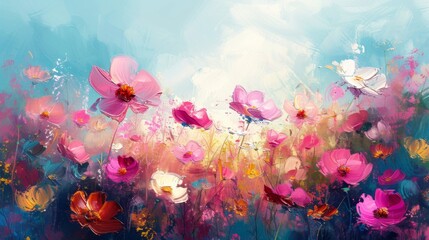 An exquisite and captivating oil painting of intricate floral patterns, showcasing the beauty of blooming flowers and lush foliage. Perfect for enhancing backgrounds, cards, banners