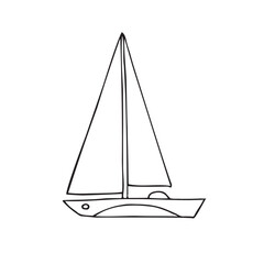 Vector hand drawn sketch doodle outline sail boat isolated on white background