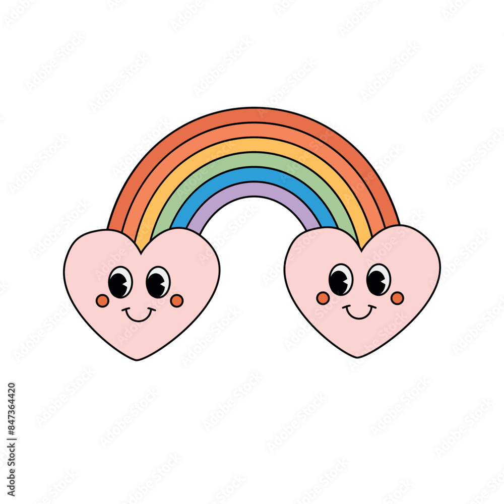 Sticker Vector groovy retro cartoon lgbtq rainbow isolated on white background