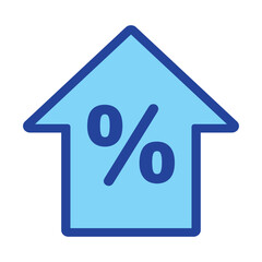 Obraz premium House blue icon with percent symbol isolated on white background. Rate for mortgage icon. Vector illustration. Editable stroke. Real estate insurance, investment, apartment booking and lease.