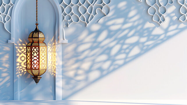 Luxury 3d lantern islamic festival background for eid al adha, ramadan kareem, eid al fitr, islamic new year, generative ai