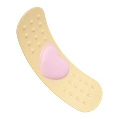 3D Cartoon Bandage with Pink Heart and Transparent Background