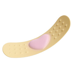 3D Cartoon Bandage with Pink Heart and Transparent Background