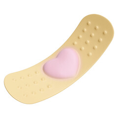 3D Cartoon Bandage with Pink Heart and Transparent Background