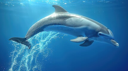 Obraz premium Stunning Underwater Image Capturing the Grace and Beauty of a Dolphin Swimming in Crystal Clear Ocean Waters with Sunlight Filters
