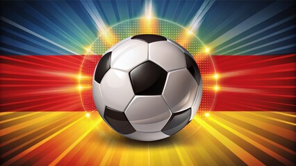 Naklejka premium Vibrant vector banner featuring german national colors, stylized football elements, and modernist typography on a european championship background.