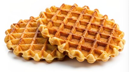 Crunchy, golden-brown, delicate, and mouth-watering belgian sugar waffles isolated on a transparent background, evoking a sense of indulgent comfort food.