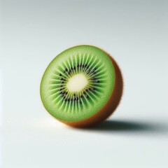 a slice of kiwi fruit placed on a pristine white background in a realistic