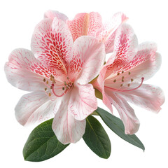 Naklejka premium Delicate pink flowers with vibrant patterns and green leaves, showcasing natural beauty and fresh botanical elegance.