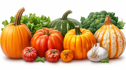 A colorful harvest of pumpkins and squash, autumn vegetables popular for fall decoration and delicious food
