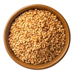Fototapeta premium Sesame seeds in a small dish top view isolated on transparent white background, clipping path
