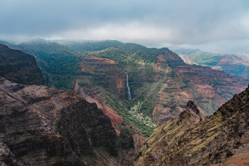 Waipo'o Falls, Waimea Canyon State Park, Kauai, Hawaii. Waimea Canyon, also known as the Grand Canyon of the Pacific, 