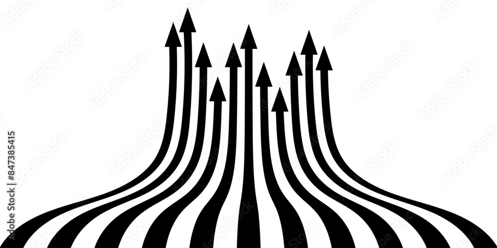 Poster black on white abstract perspective line stripes arrow with 3d dimensional effect isolated on white 