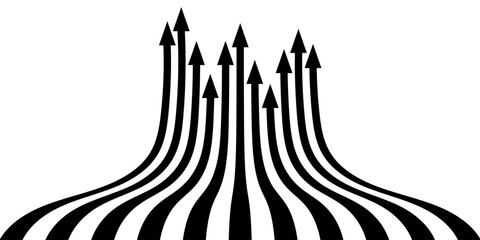 Black on white abstract perspective line stripes arrow with 3d dimensional effect isolated on white background. business arrow target direction concept