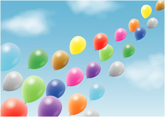 空に風船が飛ぶフレーム背景
