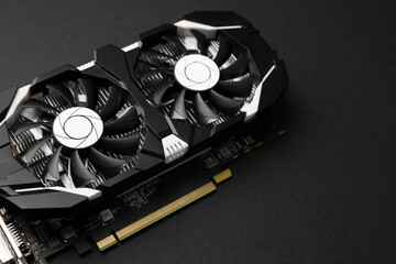 Computer graphics card on black background, closeup
