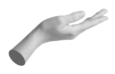 Woman's hand holding something on white background. Black and white effect