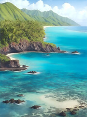 Fototapeta premium Champagne Reef Dominica Country Landscape Watercolor Illustration Art