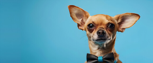 cute brown mexican chihuahua dog with tongue out isolated on pink background dog looking to camera...