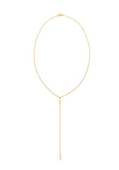 Thin dainty delicate gold lariat y chain necklace with a pearl isolated cutout on transparent