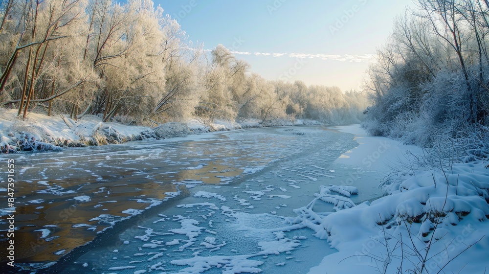 Canvas Prints The river froze in winter due to frost