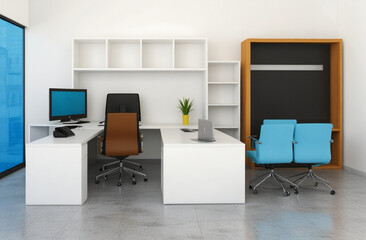 Interior design of a modern office, isolated on white background