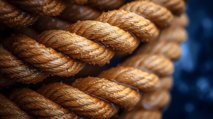 A rope is shown in a close up, with the rope being brown and wet