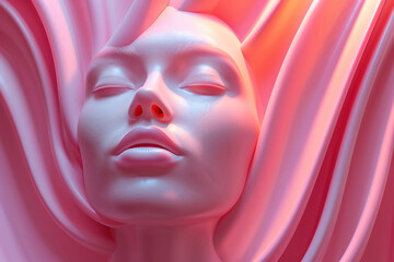 Surreal Portrait of a Futuristic Woman with a Glowing Face and Neon Colors