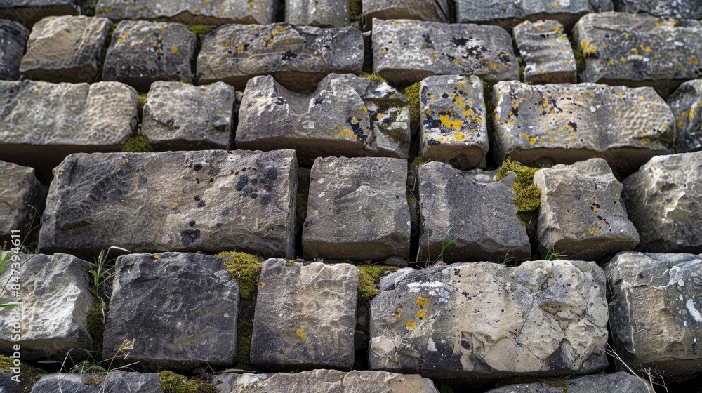 Poster origin of stone barrier constructed from blocks